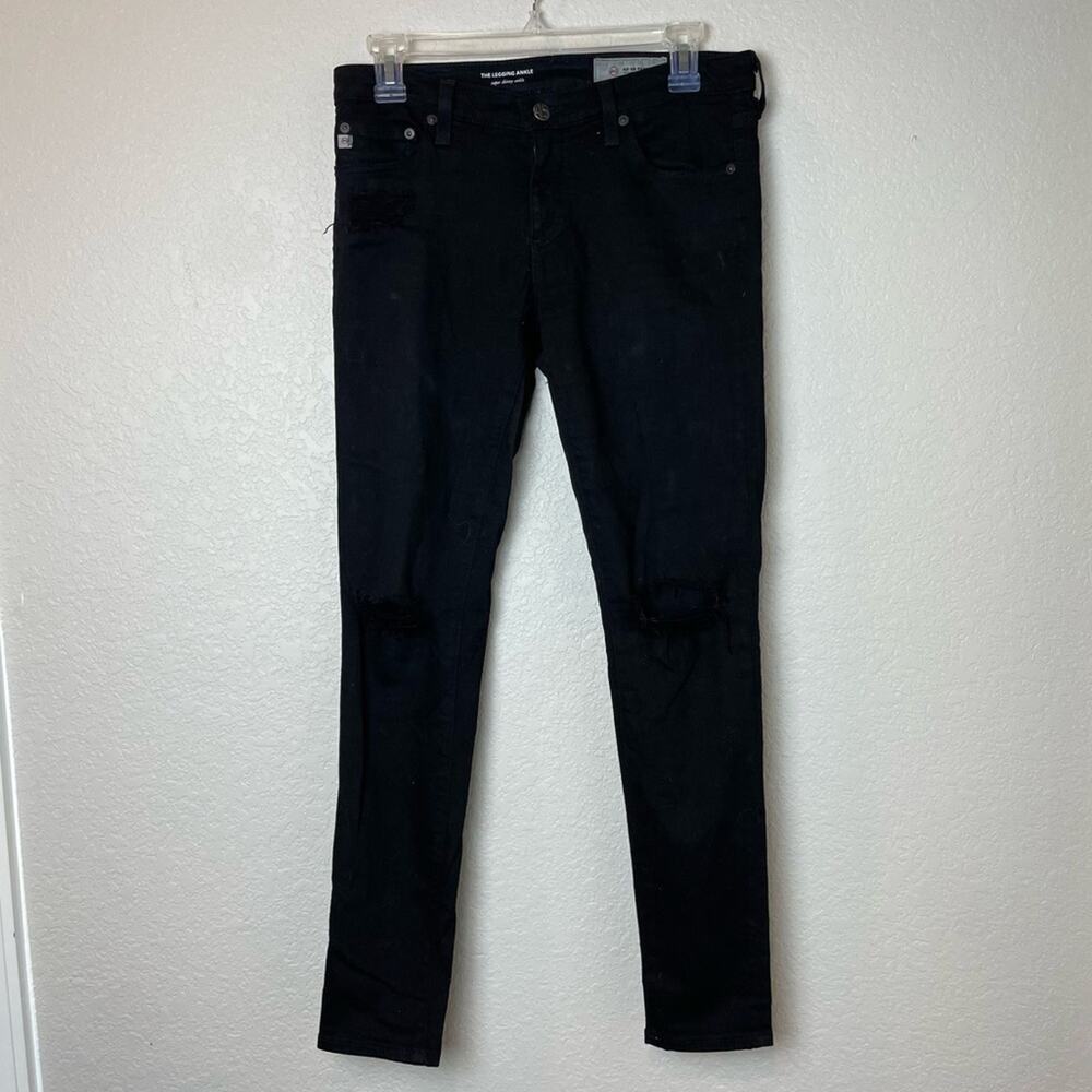 Ag Adriano Goldschmied Black Skinny Jeans with Subtle Knee Rips